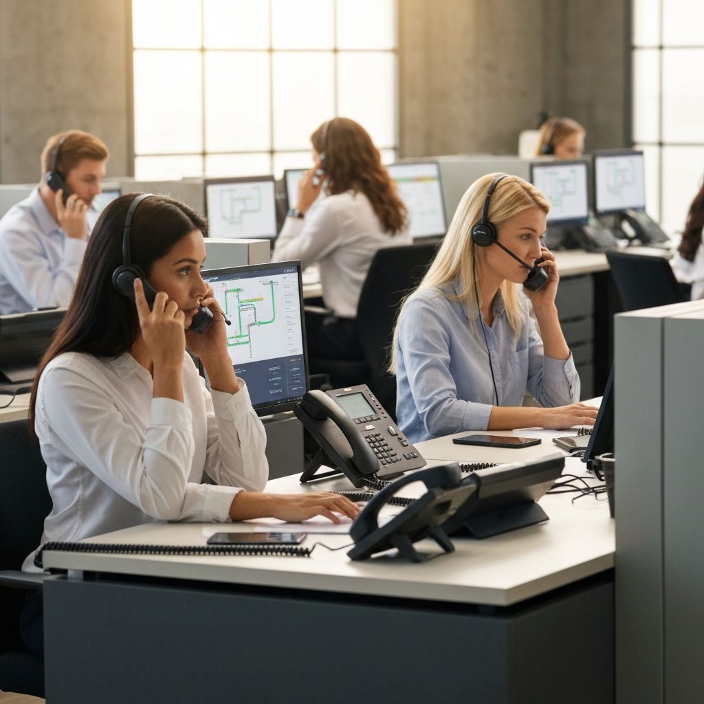 Call center with multiple agents routing calls across departments